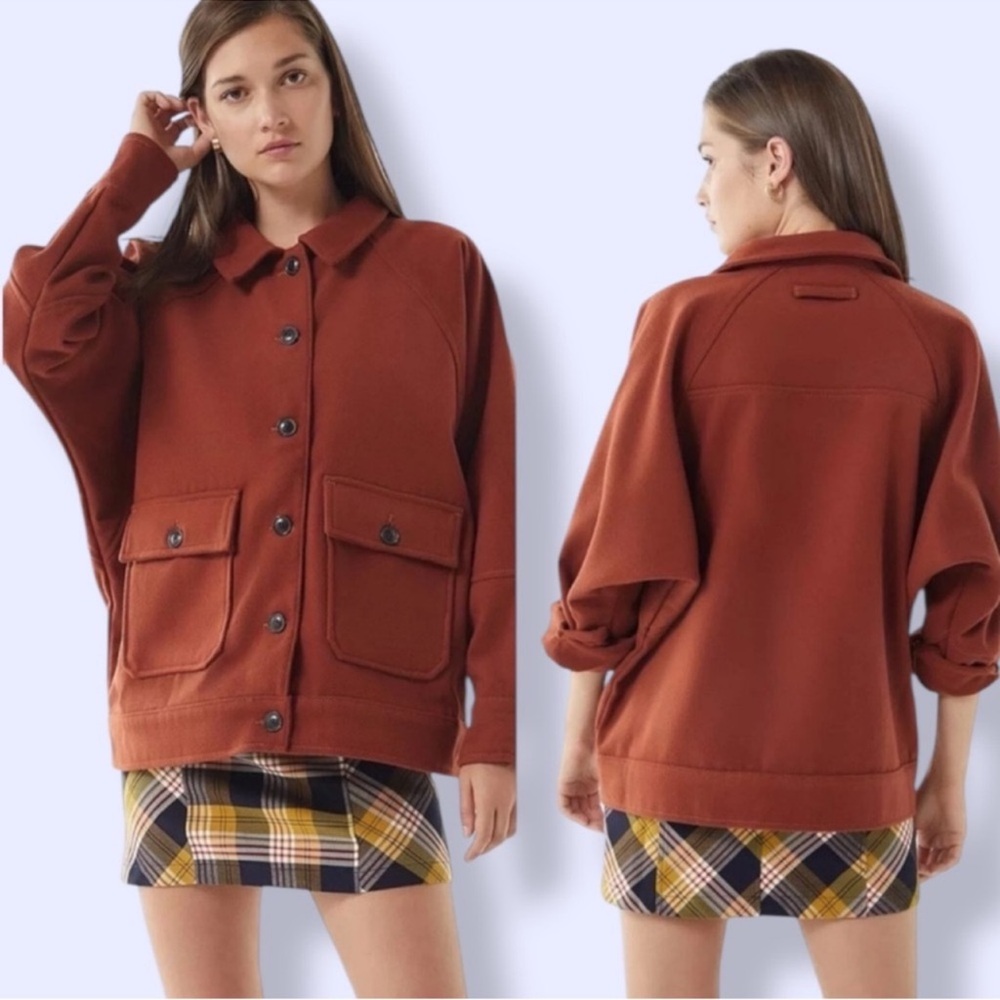 UO Urban Outfitters Chelsea Wool Shirt Jacket in color chocolate